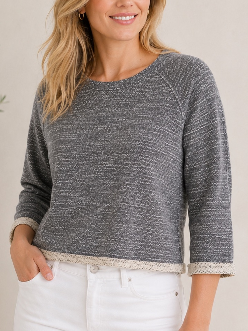 Billabong Marled Knit Sweater Women’s Medium Gray Black High Low Hem